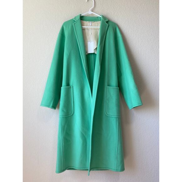 HELMUT LANG Single Breasted Belted Long Pea Coat Wool Cashmere XS Mint Green - Picture 9 of 10